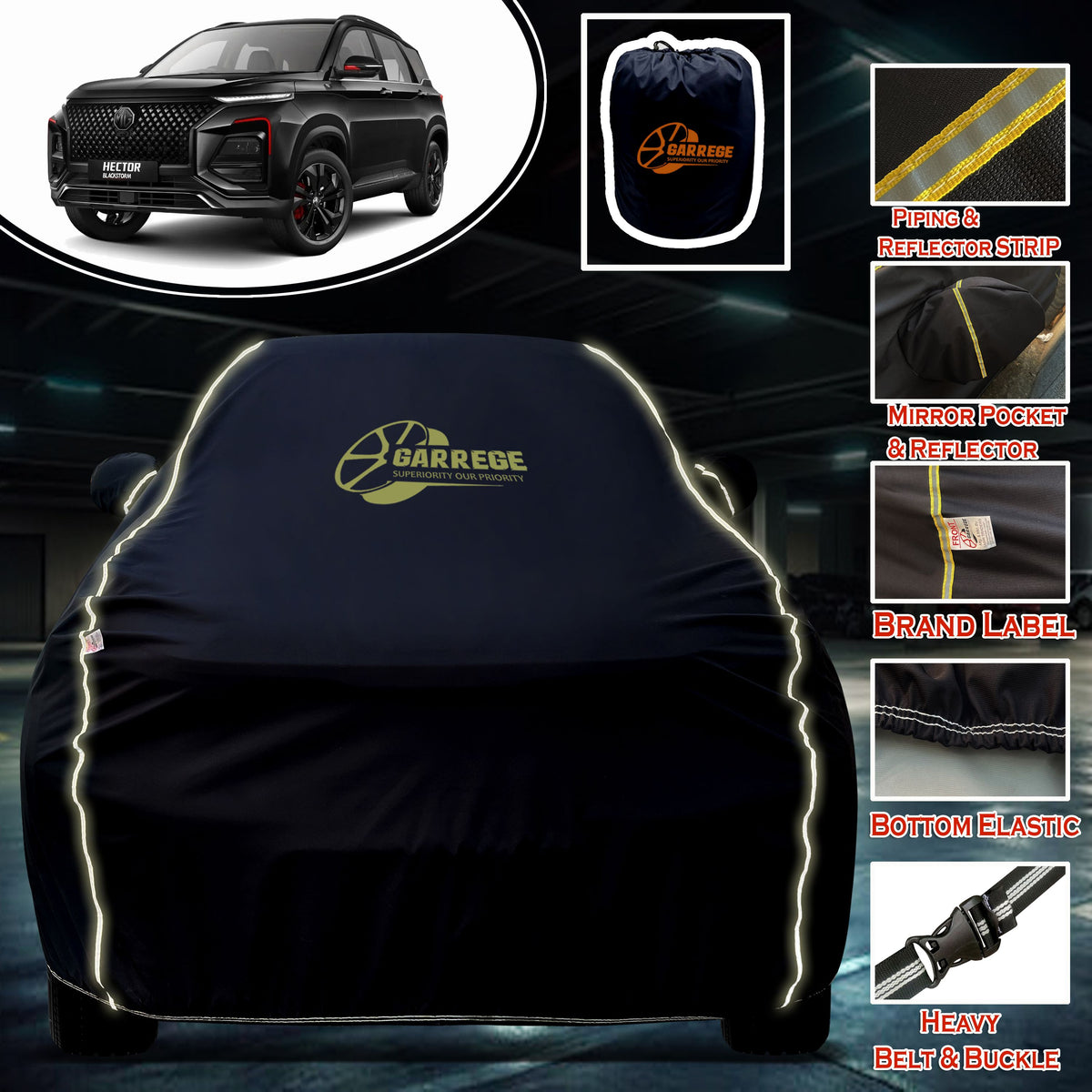 Garrege Waterproof Car Cover compatible with MG HECTOR Cover All Weather protection with Mirror & Anteena Packets