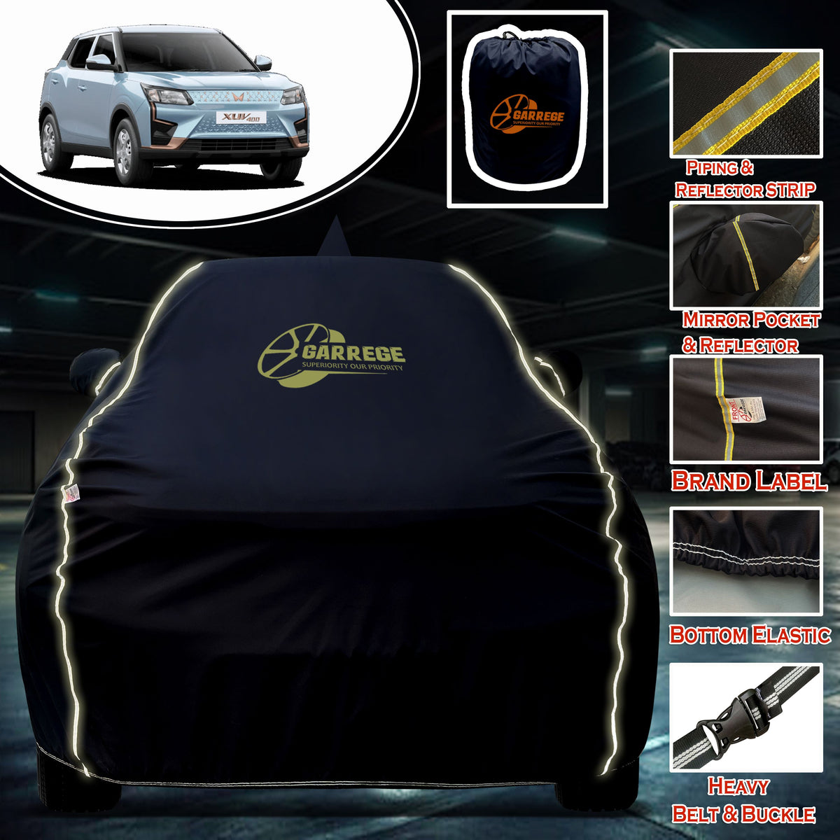 Garrege Waterproof Car Cover compatible with MAHINDRA XUV 400 Cover All Weather protection with Mirror & Anteena Packets