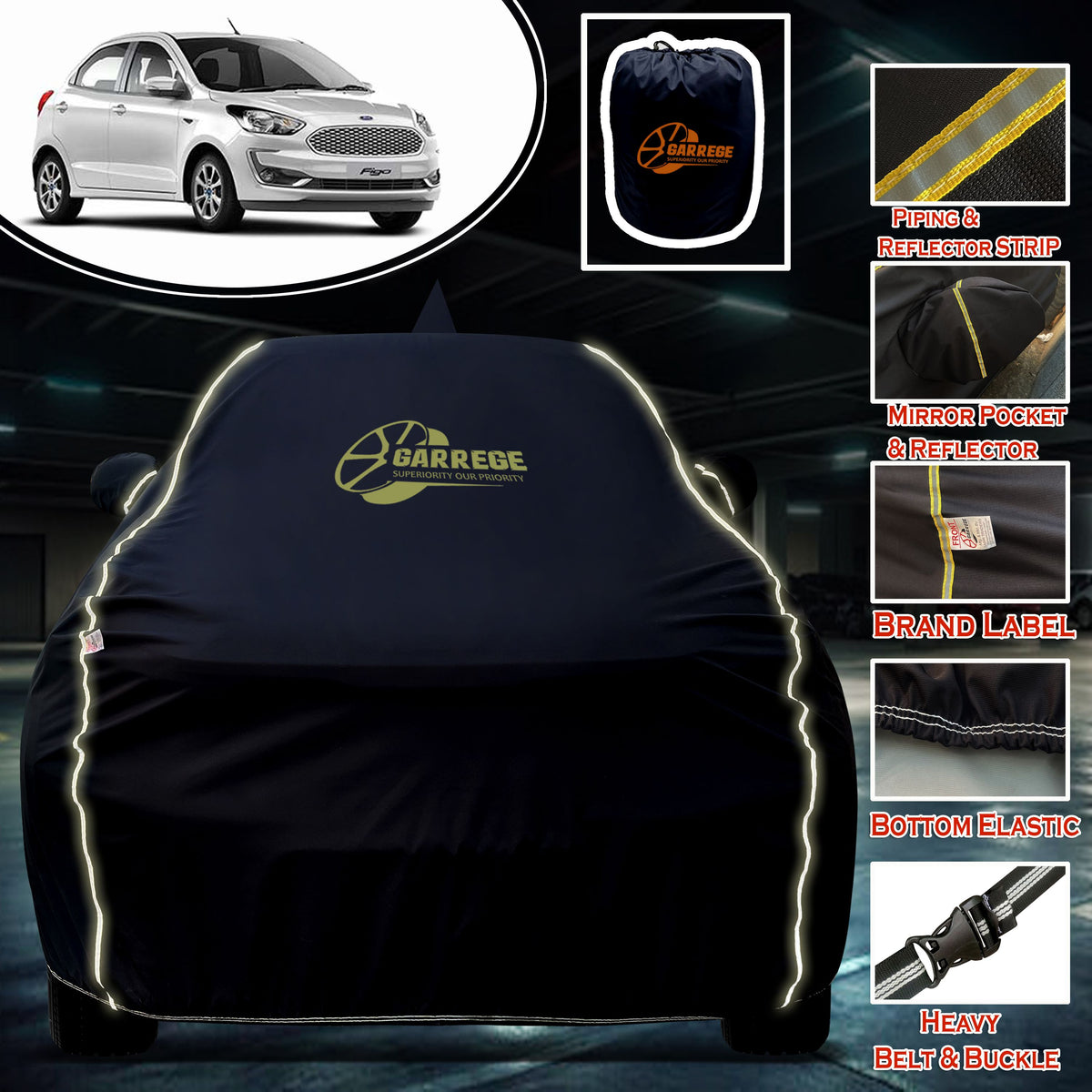 Garrege Waterproof Car Cover compatible with FORD FIGO Cover All Weather protection with Mirror & Anteena Packets
