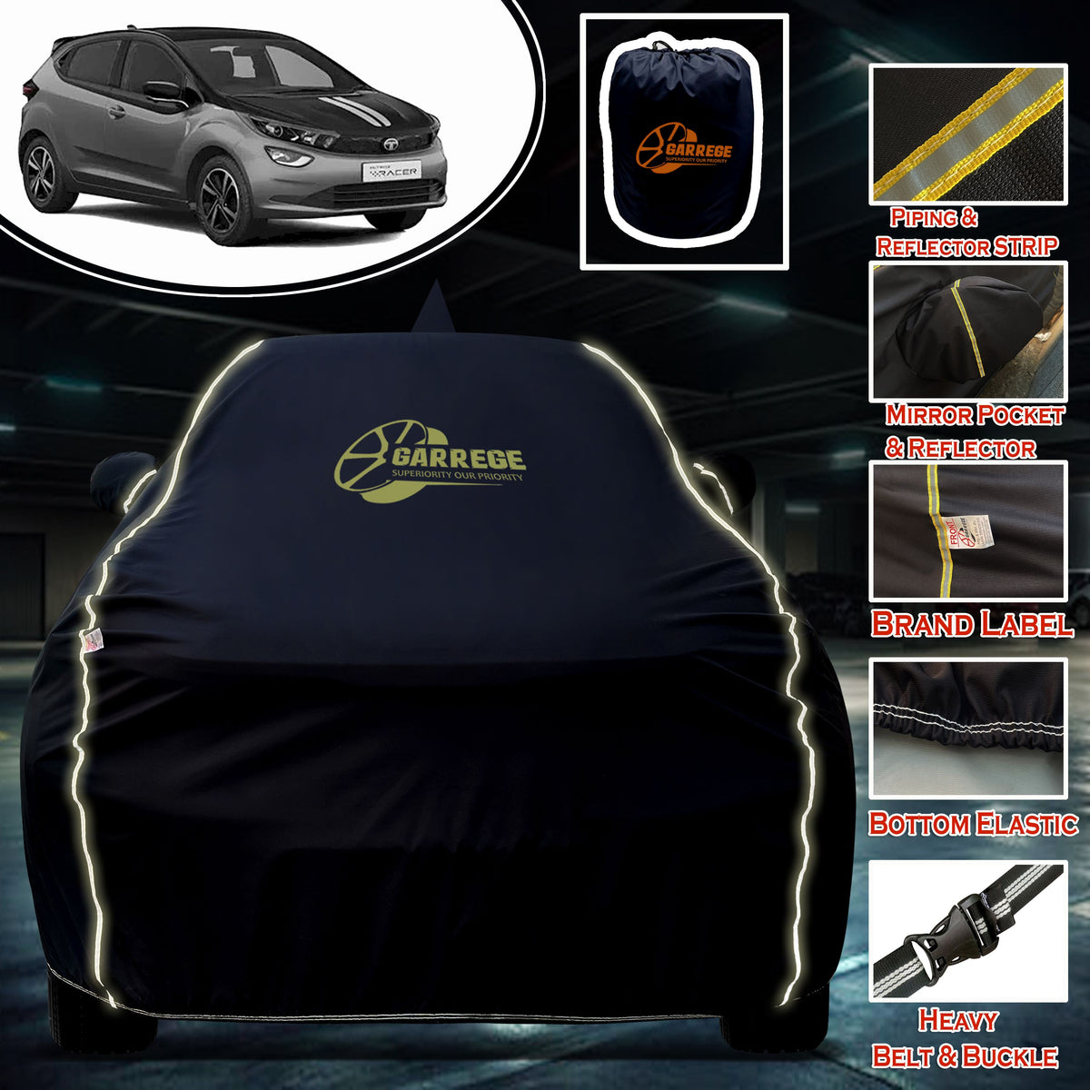 Garrege Waterproof Car Cover compatible with TATA ALTROZ BACK ANTENNA Cover All Weather protection with Mirror & Anteena Packets