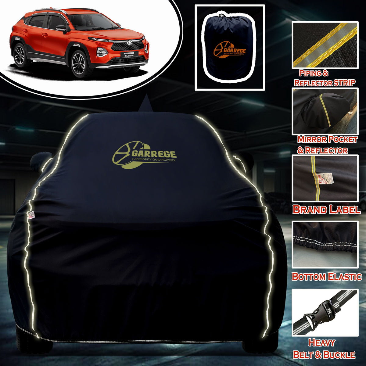 Garrege Waterproof Car Cover compatible with TOYOTA TAISOR Cover All Weather protection with Mirror & Anteena Packets