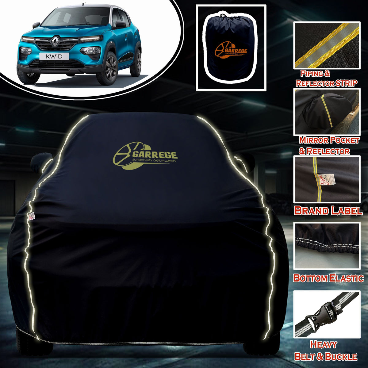 Garrege Waterproof Car Cover compatible with RENAULT KWID Cover All Weather protection with Mirror & Anteena Packets